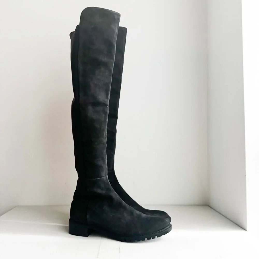 Stuart Weitzman Dark Grey Suede Stretch Back Over the Knee Boots 10.5